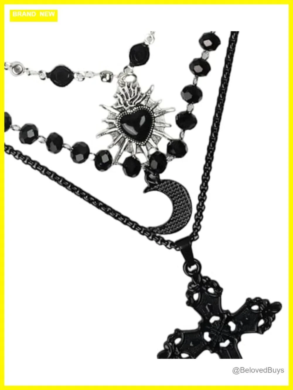 Gothic Layered Pendant Necklace Set Sun Moon Cross Titanium Steel Alloy